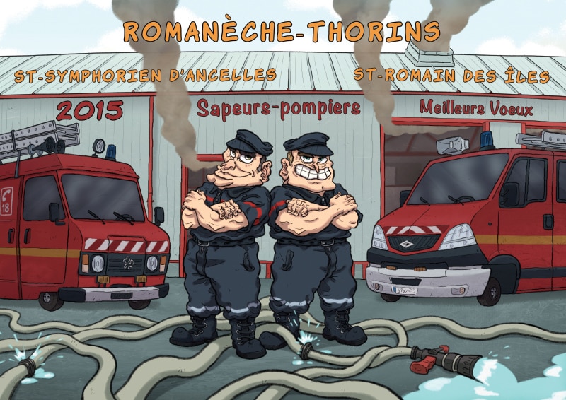 Les pompiers en bandes dessinées - calendrier pompier - Editions Bernard Cheneval Services