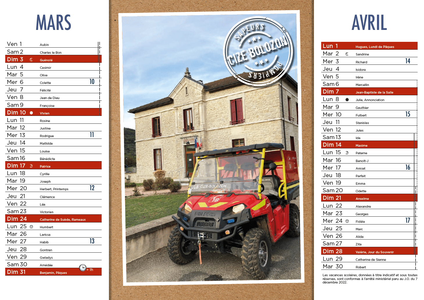 Calendrier 8 pages Cize-Bolozon