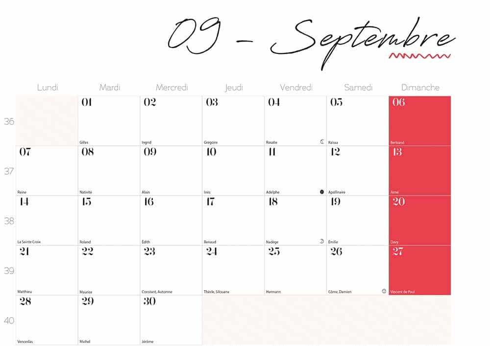 calendrier grille cases